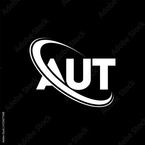 AUT logo. AUT letter. AUT letter logo design. Initials AUT logo linked with circle and uppercase monogram logo. AUT typography for technology, business and real estate brand.