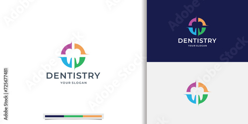 Dentistry clinic logo design with geometric circle concept abstract dental logo inspirations.