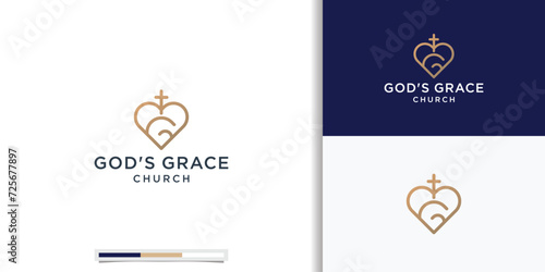 Symbols of christianity and Letter G love line shape logo design. Gods Grace logo inspiration logo.
