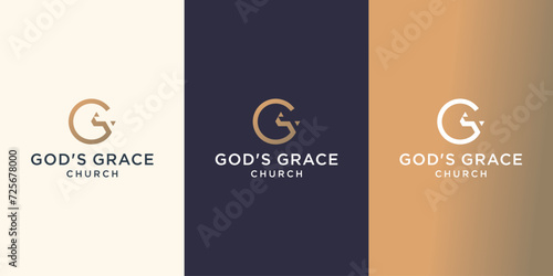 minimalist Letter G logo with cross christian line shape logo design. Gods Grace logo inspiration logo.