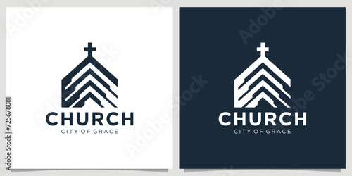 creative church logo template with geometric build shape design concept. photo