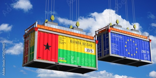 Shipping containers with flags of Guinea Bissau and European Union - 3D illustration © PX Media