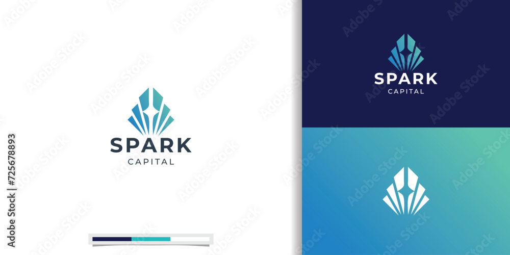 Spark logo design concept with capital finance. Can representing business company, identity, corporate. - obrazy, fototapety, plakaty 