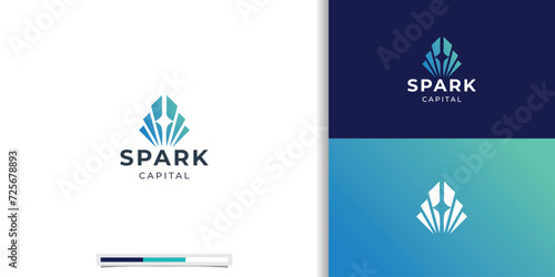 Spark logo design concept with capital finance. Can representing business company, identity, corporate. photo