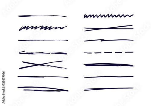 Hand drawn scribble lines set. Ink underline texture elements. 