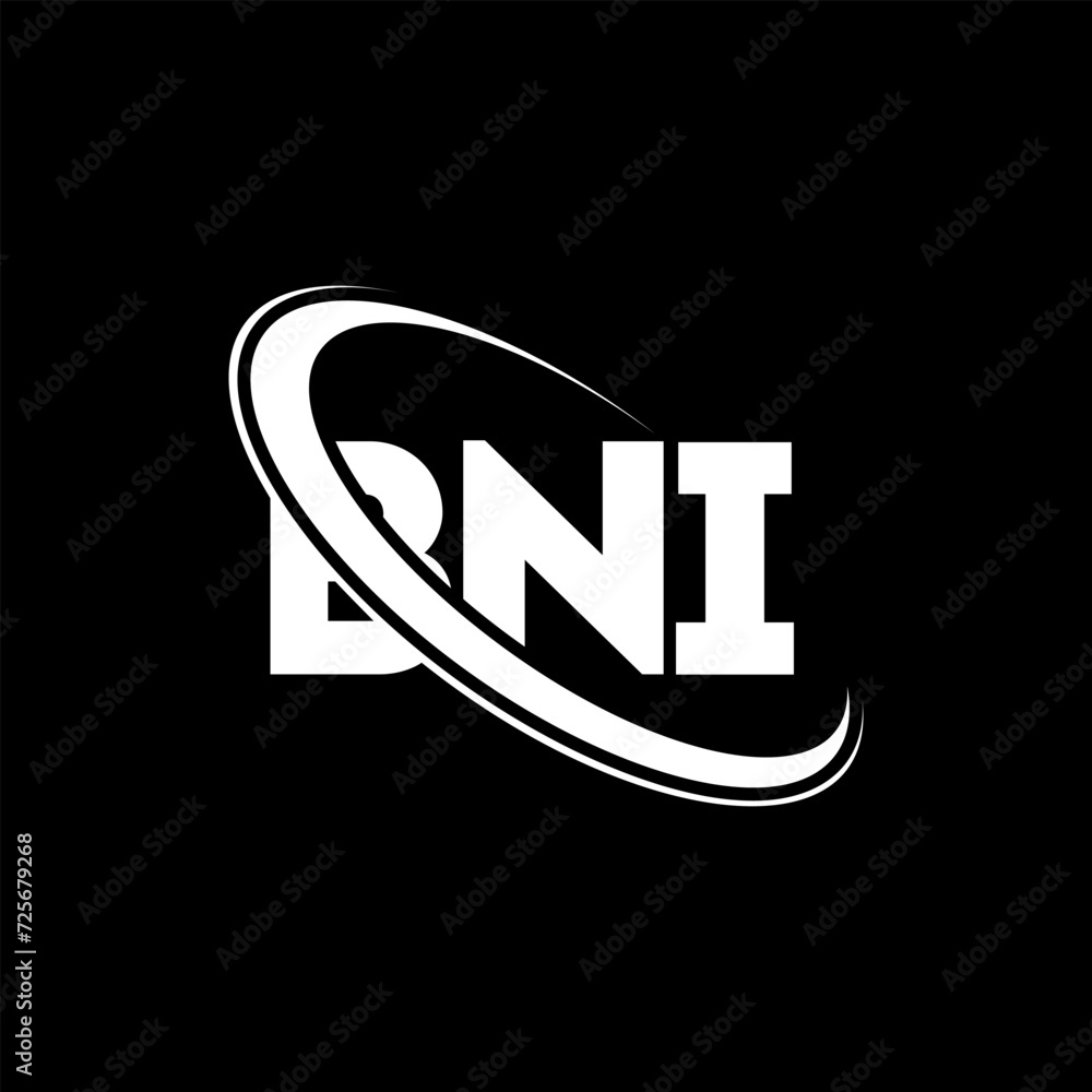 BNI logo. BNI letter. BNI letter logo design. Initials BNI logo linked