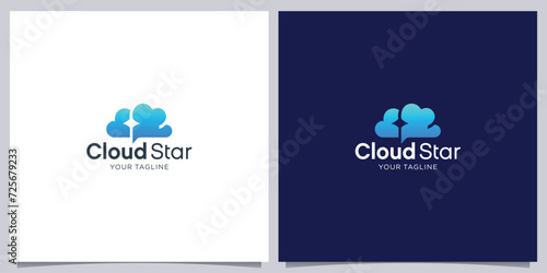 Star logo through creative cloud design. Unique color transitions. Star data loading corporate logo template