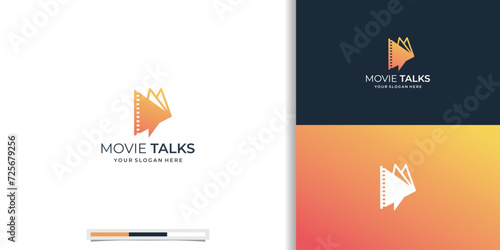 Movie talk logo film play icon and chat bubble concept design template inspiration.