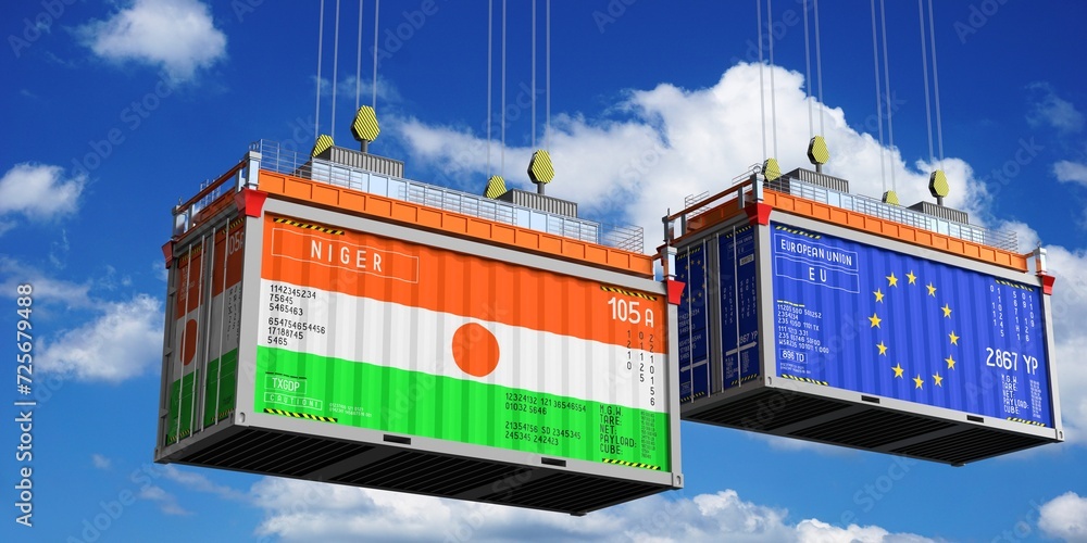 Shipping containers with flags of Niger and European Union - 3D illustration
