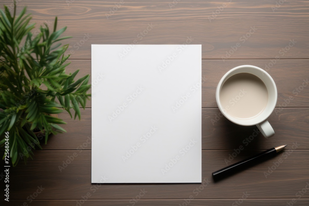Blank paper copy space template with minimalist interior potted plant decoration on a wooden table. Stationary mock up. Blank paper copy space template with minimalist interior potted plant decoration on a wooden table. Stationary mock up.