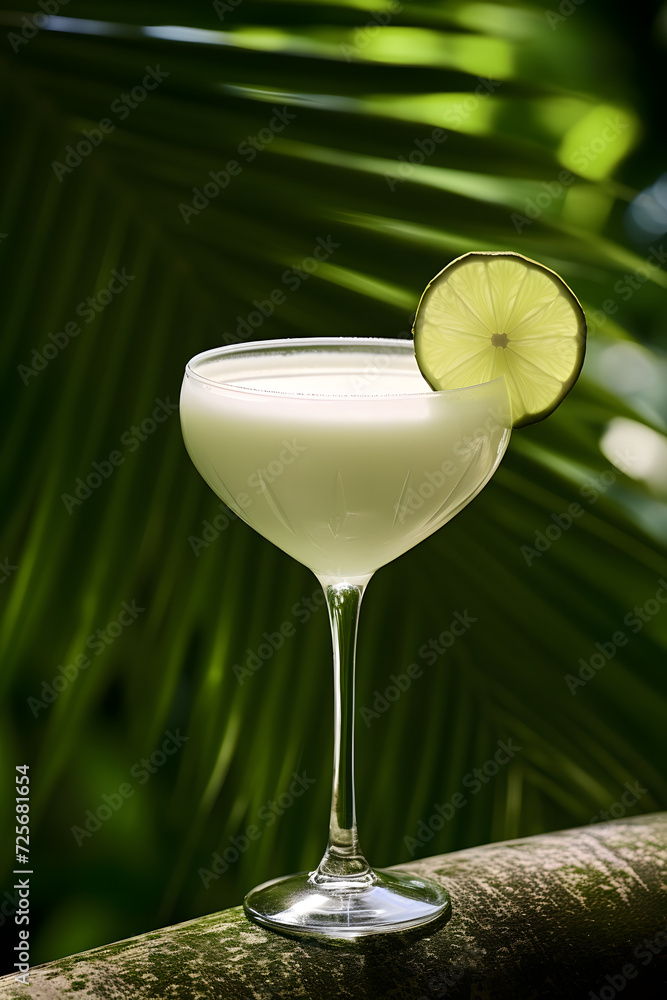 Daiquiri cocktail with a tropical palm tree background