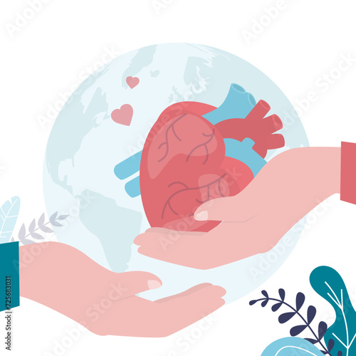 World organ donation day, hand give human heart. Donor human organs anatomical healthy heart. Cardiovascular problem and healthcare. Organ transplant concept.
