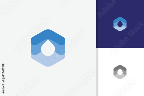 water drop in hexagon logo design vector template