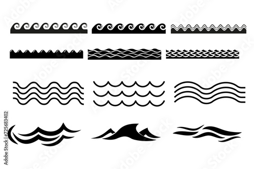 Set of waves in the sea cartoon style water flowing flat design