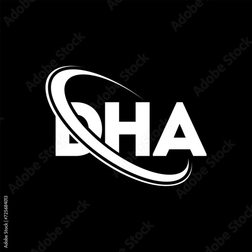 DHA logo. DHA letter. DHA letter logo design. Initials DHA logo linked with circle and uppercase monogram logo. DHA typography for technology, business and real estate brand.
