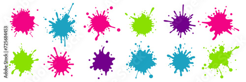 Set of colorful paint splatters.ink splashes collection. Vector illustration.