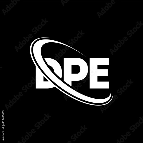 DPE logo. DPE letter. DPE letter logo design. Initials DPE logo linked with circle and uppercase monogram logo. DPE typography for technology, business and real estate brand.
