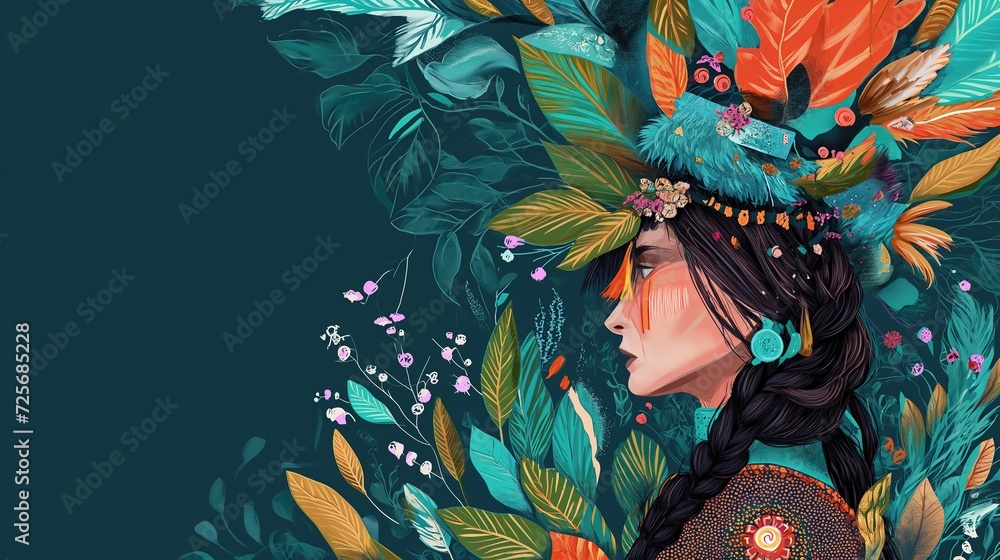 Fototapeta premium grungy noise texture art, pretty woman in flower garden, tranquil forest calm and peaceful, whimsical fantasy fairytale contemporary creative illustration, Generative Ai