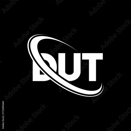 DUT logo. DUT letter. DUT letter logo design. Initials DUT logo linked with circle and uppercase monogram logo. DUT typography for technology, business and real estate brand.