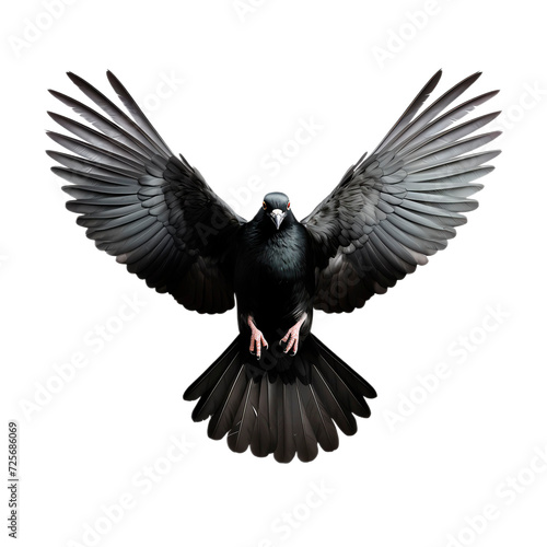 black dove in flight, isolated image 