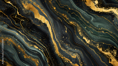 abstract black marble green malachite background with golden veins digital marbling
