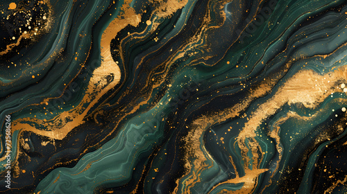 abstract black marble green malachite background with golden veins digital marbling photo
