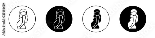 Suitable in pregnancy icon set. Pregnant woman gynecology health vector symbol in a black filled and outlined style. Suits in pregnancy sign. photo