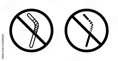 Stop using the plastic straw icon set. ban plastic straw and save pollution vector symbol in a black filled and outlined style. Stop recycle straw sign. photo