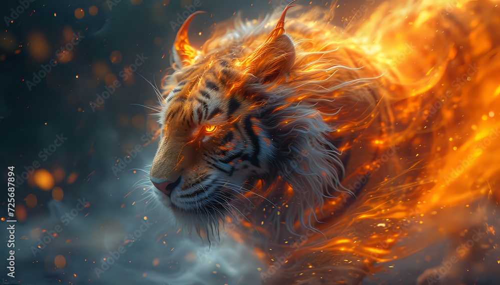 Naklejka premium Fire tiger portrait