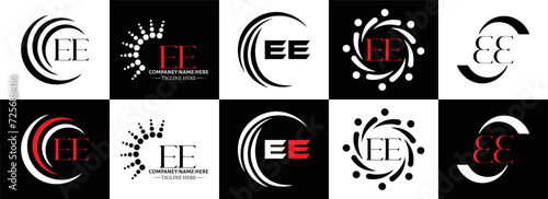 EE logo. E E design. WhitE EE letter. EE, E E letter logo SET design. Initial letter EE linked circle uppercase monogram logo. E E letter logo SET vector design. EE letter logo design 