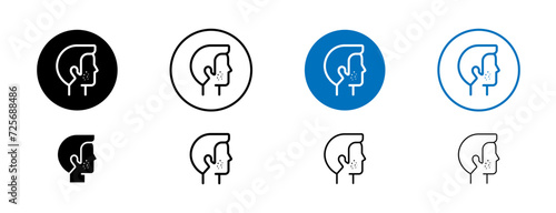Man Acne on Face Line Icon Set. Puberty Pimple Skin Problem Symbol in Black and Blue Color.
