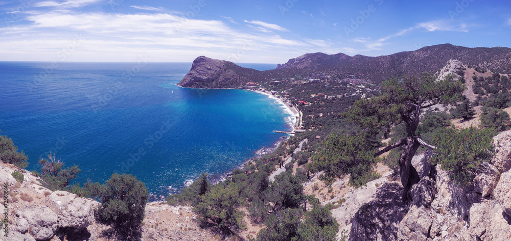 Beautiful landscape seacost with rocks at the sunny day new world