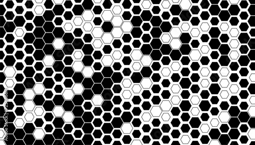 Black and white seamless pattern hexagon honeycomb texture. Vector abstract background illustration. Vector Format