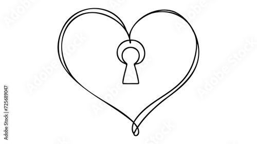 Continuous one line drawing of heart padlock with key hole. Padlock shaped love line art vector illustration