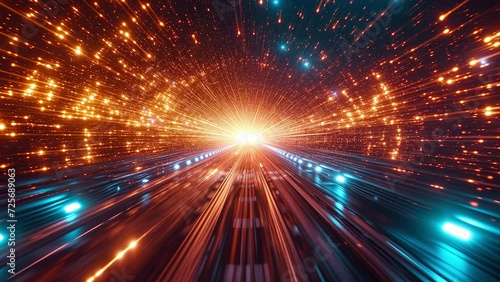 Bright colorful lines simulating cyberspace. Abstract digital network with zoom effect. High quality 4k footage