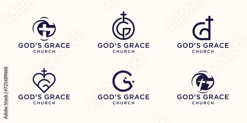 set of letter mark logo letter G combine with cross Christian, Church Jesus Cross Gospel symbol logo design template.