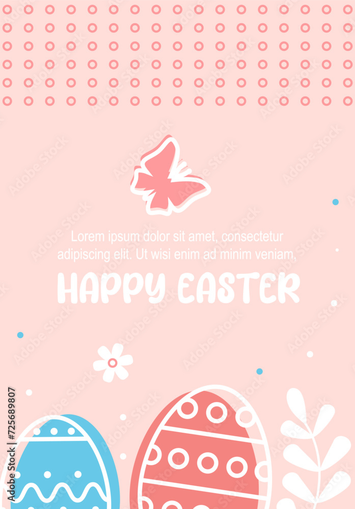 Happy Easter. Greeting card, poster with Easter eggs, spring flowers, geometric elements. Easter floral backgrounds with copy space for text Happy Easter. Greeting card, poster with Easter eggs, spring flowers, geometric elements. Easter floral backgrounds with copy space for text
