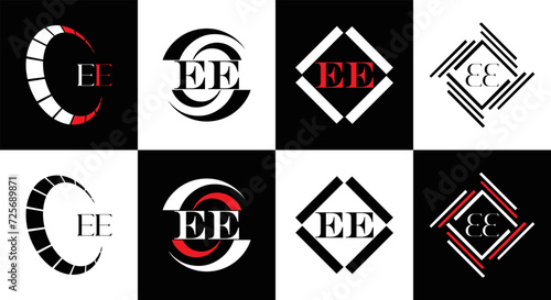 EE logo. E E design. WhitE EE letter. EE  E E letter logo SET design. Initial letter EE linked circle uppercase monogram logo. E E letter logo SET vector design. EE letter logo design  