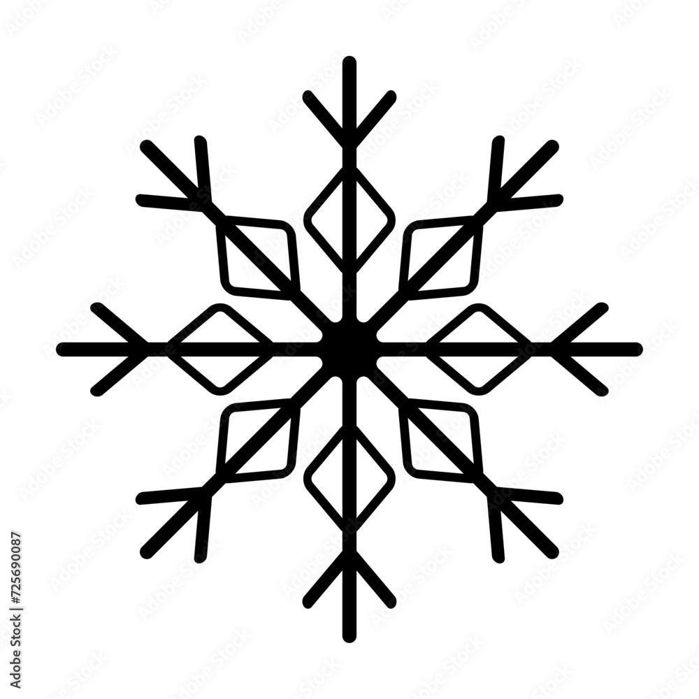 Black isolated snowflake icon silhouette on white background. Vector illustration Black isolated snowflake icon silhouette on white background. Vector illustration