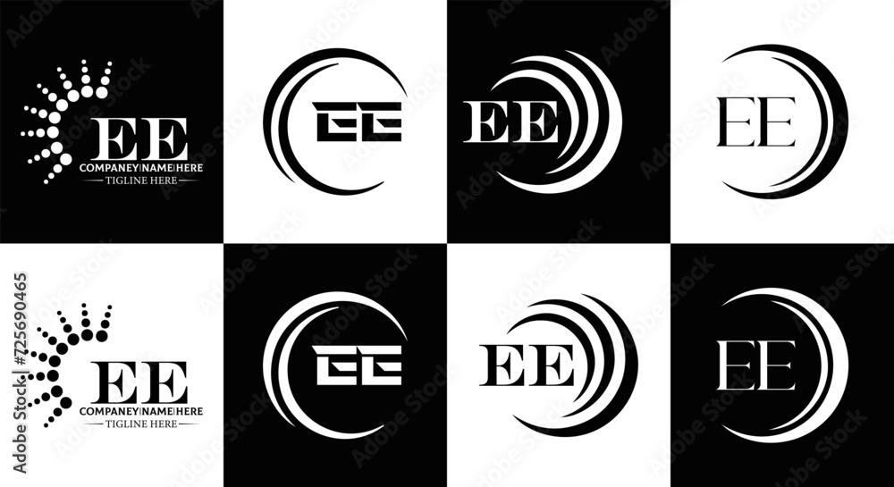 EE logo. E E design. WhitE EE letter. EE, E E letter logo SET design. Initial letter EE linked circle uppercase monogram logo. E E letter logo SET vector design. EE letter logo design	
