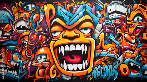 Graffiti on wall, Graffiti seamless background. Hip-hop art, Generative Ai