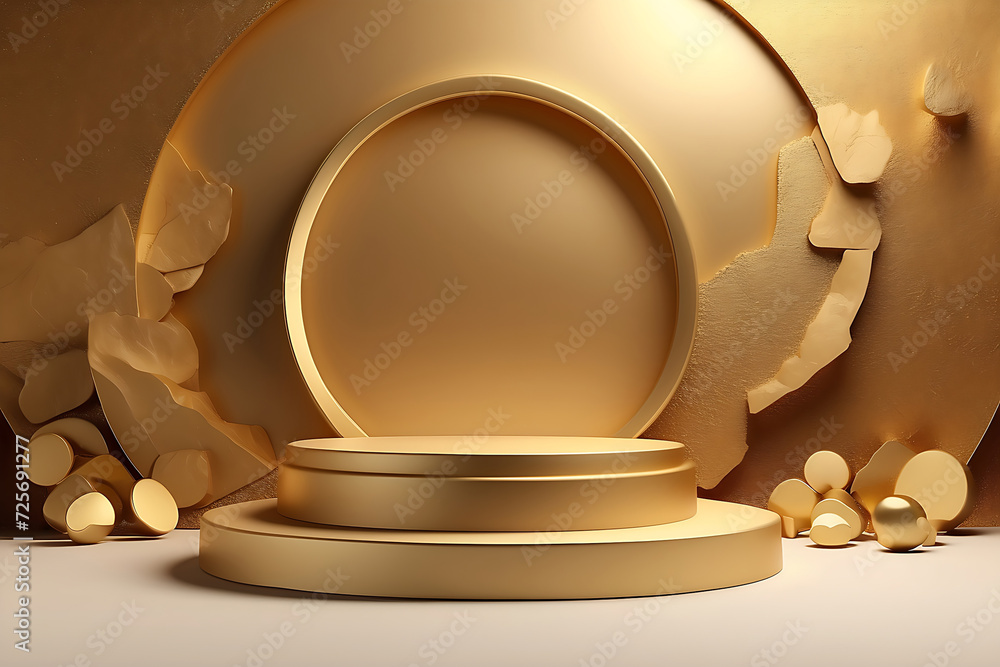 Product Showcase golden podium on golden background, Best for marketing and advertisement