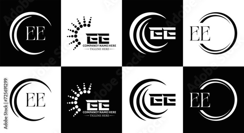 EE logo. E E design. WhitE EE letter. EE, E E letter logo SET design. Initial letter EE linked circle uppercase monogram logo. E E letter logo SET vector design. EE letter logo design	
