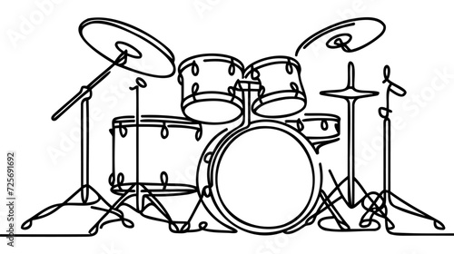 One single line drawing of drum band set. Percussion music instruments concept.