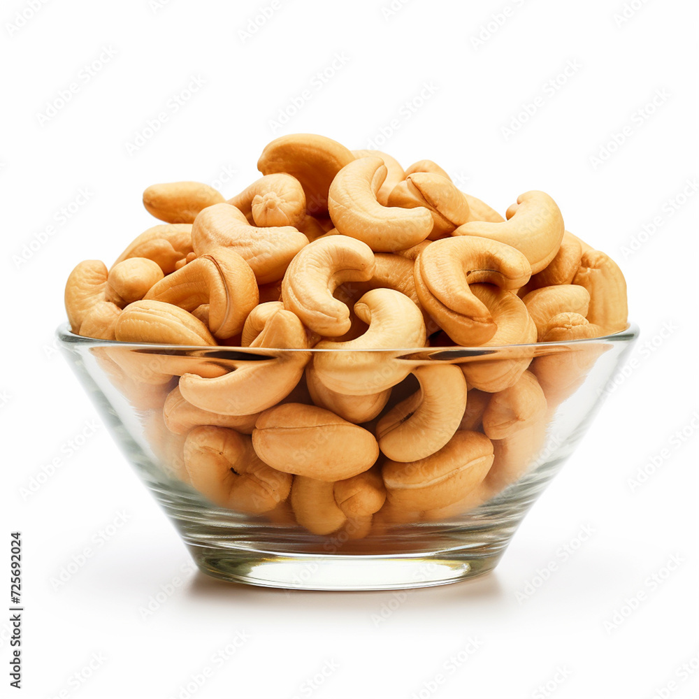 Bowl of cashews on isolated white background - ai generative Bowl of cashews on isolated white background - ai generative