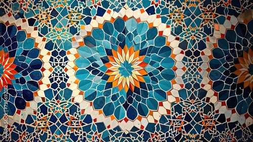 Abstract background detail of moroccan mosaic tiles, ai generative