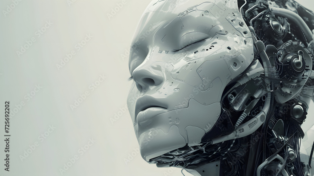Portrait of female robot, android face, Artificial intelligence concept render 3d illustration Portrait of female robot, android face, Artificial intelligence concept render 3d illustration