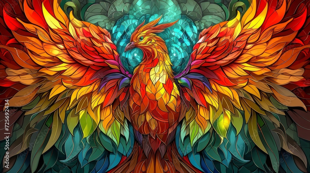 Obraz premium Stained glass window background with colorful Falcon or eagle abstract