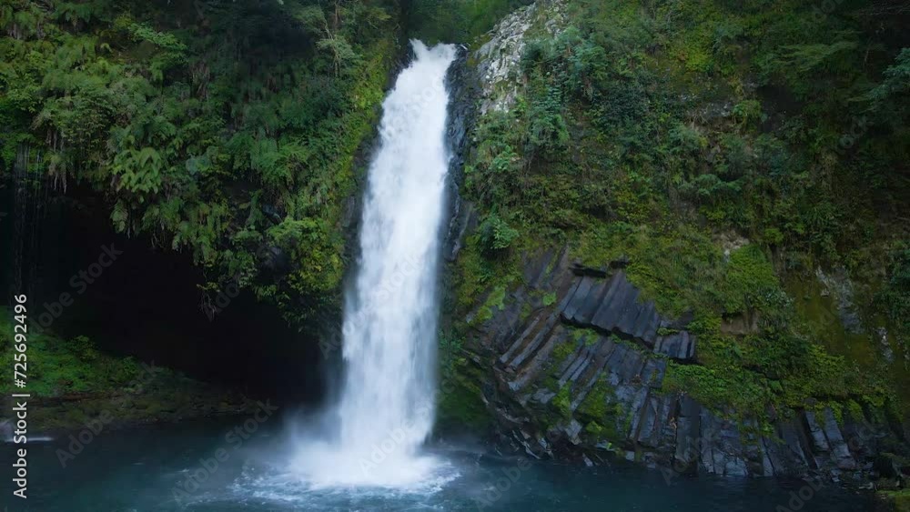 Cinematic aerial shot of Joren Waterfall in Kawazu City in Izu peninsula, Shizuoka prefecture, Japan Cinematic aerial shot of Joren Waterfall in Kawazu City in Izu peninsula, Shizuoka prefecture, Japan