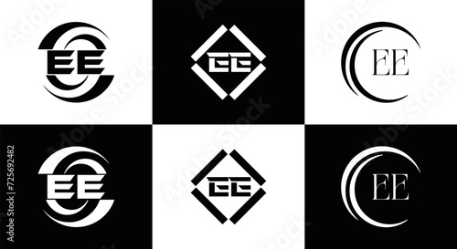 EE logo. E E design. WhitE EE letter. EE, E E letter logo SET design. Initial letter EE linked circle uppercase monogram logo. E E letter logo SET vector design. EE letter logo design	
